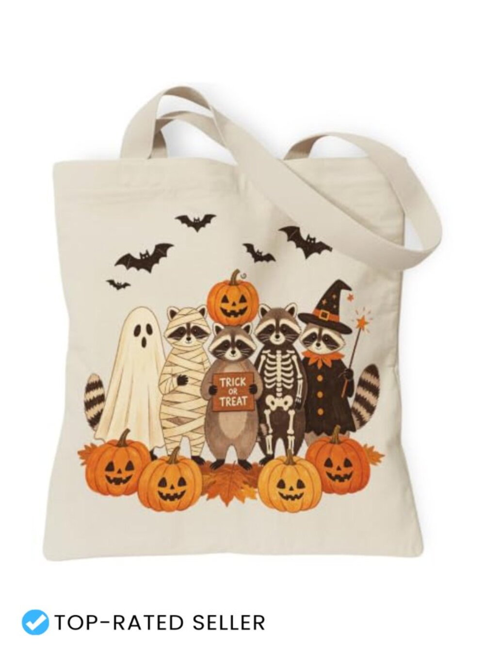 Halloween Tote Bag for Women, Canvas Carryall with Raccoon Print, Shoulder Bag,